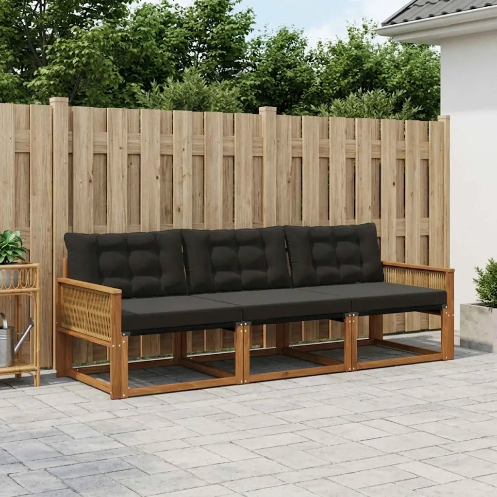Set di divani da esterno con cuscino 3 pcs Naturale e Nero 3381220
