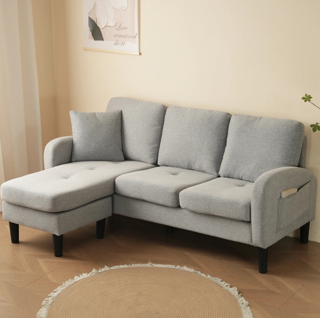 Divano angolare 166x118x77 cm con chaise longue modulare 3 posti grigio
