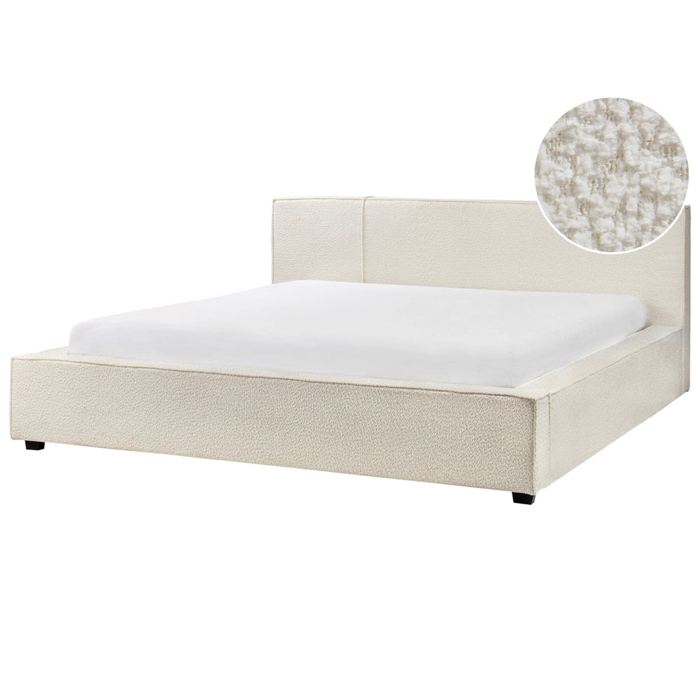 Letto matrimoniale in tessuto bouclé bianco sporco 180 x 200 cm stile moderno