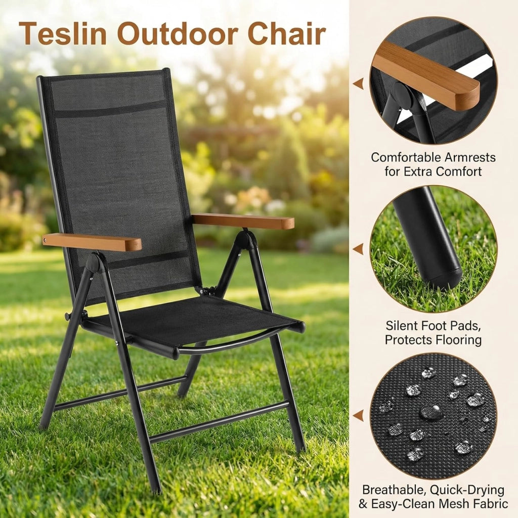 Set di mobili da giardino LIFERUN in alluminio 3 pezzi, set per balcone 2 sedie 1 tavolo, tavolo da giardino WPC + 2 sedie da giardino a schienale alto pieghevoli e resistenti alle intemperie in