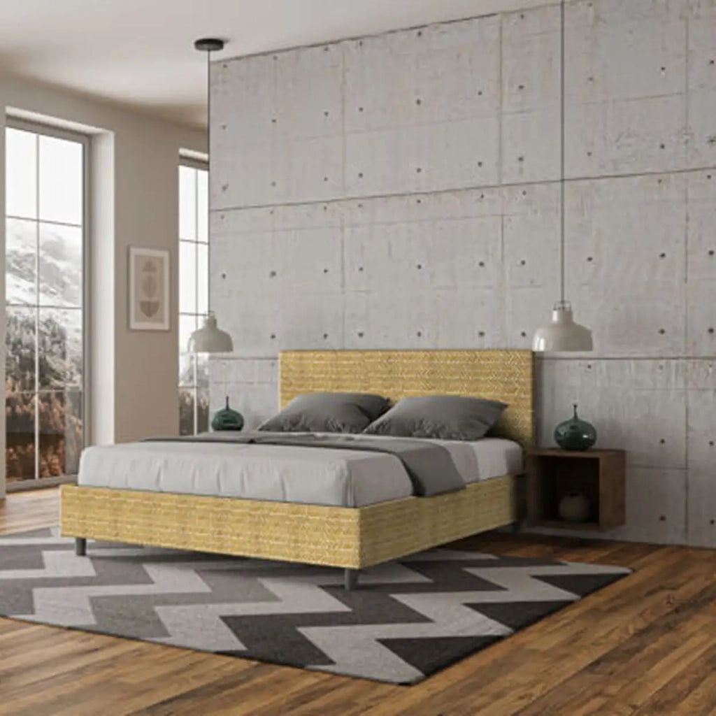 Letto matrimoniale con rete imbottito 160x190 tessuto Aragona 3 giallo Adele