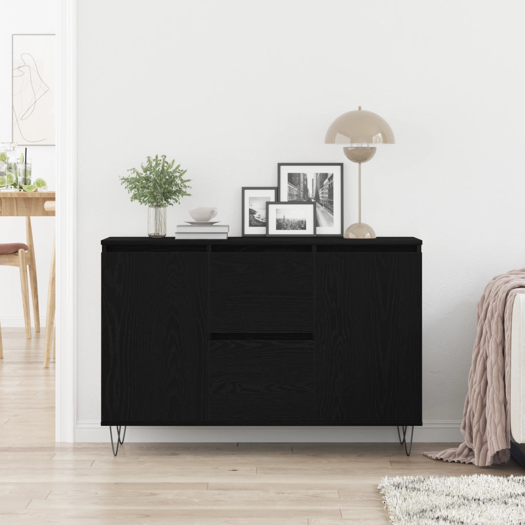 Sideboard Nero Rovere 101,5x35x70 cm Legno ingegnerizzato