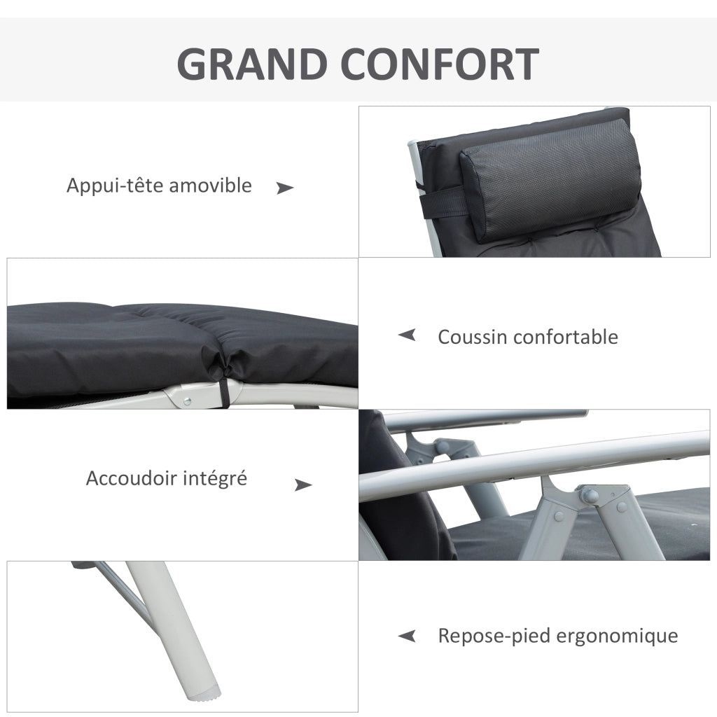 Chaise Longue Pieghevole con Materasso ¨C zephmum ¨C 7 Posizioni Nero Tessilene Poliestere