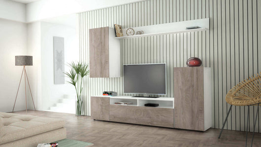 Parete Attrezzata Soggiorno Bridge 207x34x170 h cm in Truciolare bilaminato Rovere grigio