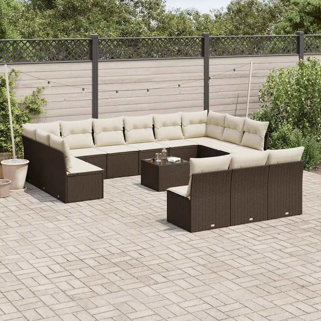 Set Divani da Giardino 14pz con Cuscini in Polyrattan Marrone 3218403