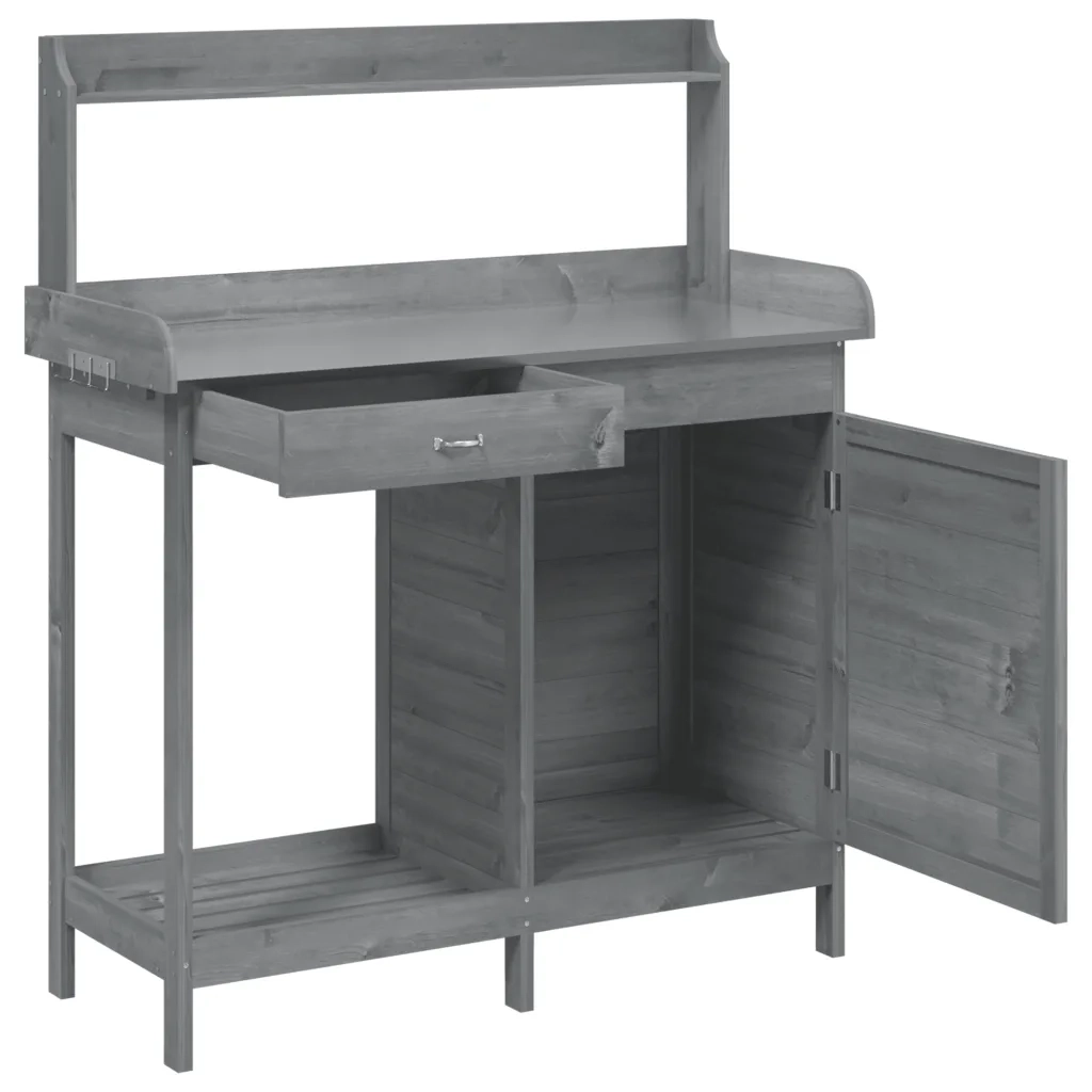 Tavolo da giardinaggio con armadietto da giardino 110,5 x 45 x 124,5 cm design moderno e funzionale in legno massello grigio 02_0046206