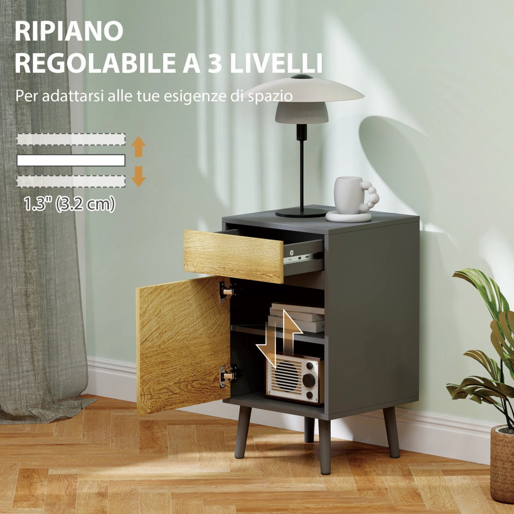 Comodino ¨C zephmum ¨C Grigio Scuro e Legno, 40x39x69 cm