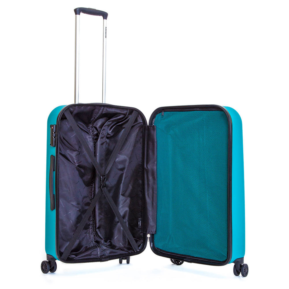 Set 3 Valigie Trolley Rigide in ABS 4 Ruote TSA Ravizzoni Cielo Turchese