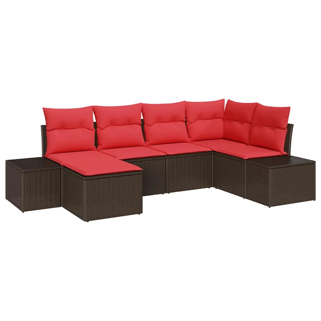 Set Divano da Giardino con cuscino 6 pcs Marrone polyrattan