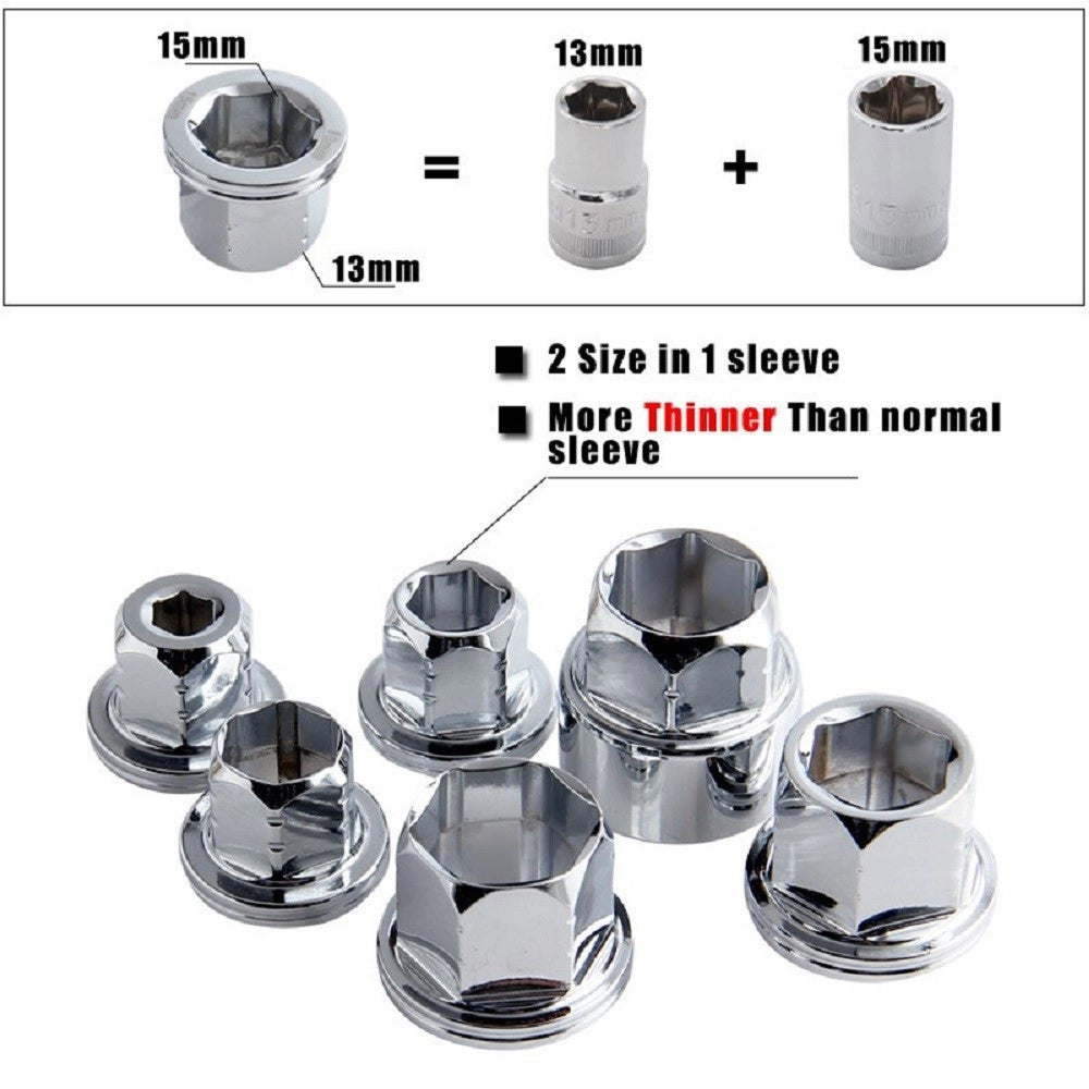 Trade Shop - Set 7 Chiave A Cricchetto Reversibile Esagonali 14-19mm 5 Innesti 6-19mm -