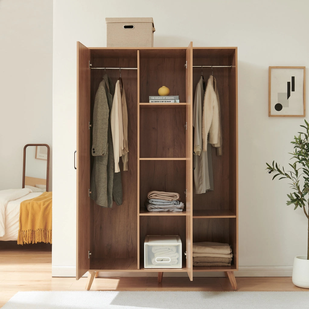 Armadio Guardaroba Norg con 2 Ante e 5 Scomparti 191x120x52 cm - Effetto Rovere [en.casa]