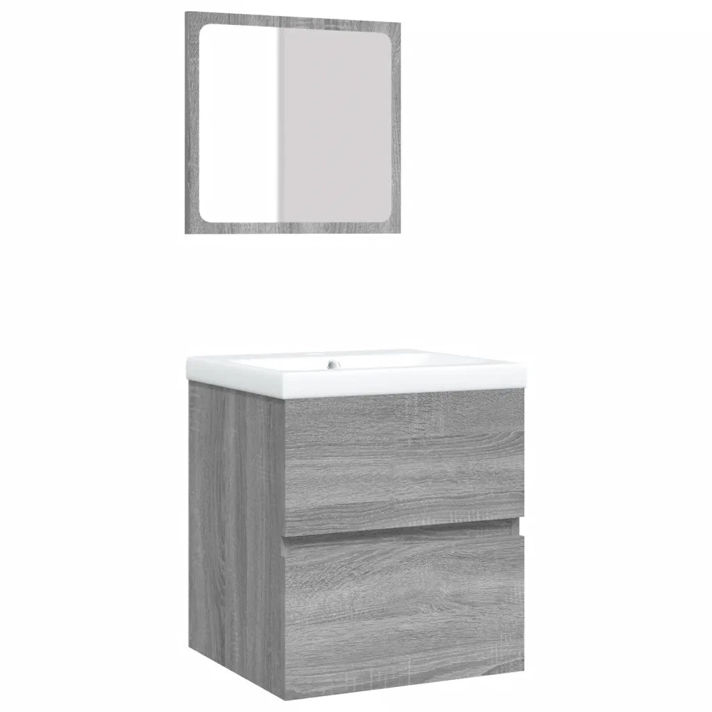 Mobile da Bagno con Lavabo | Armadio Lavabo e Specchio Grigio Sonoma