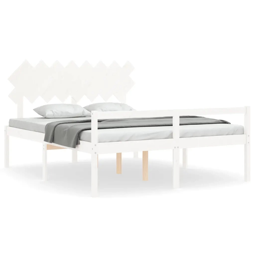 Letto matrimoniale | Letto per adulti | Letto per Anziani con Testiera Bianco 160x200 cm Legno Massello