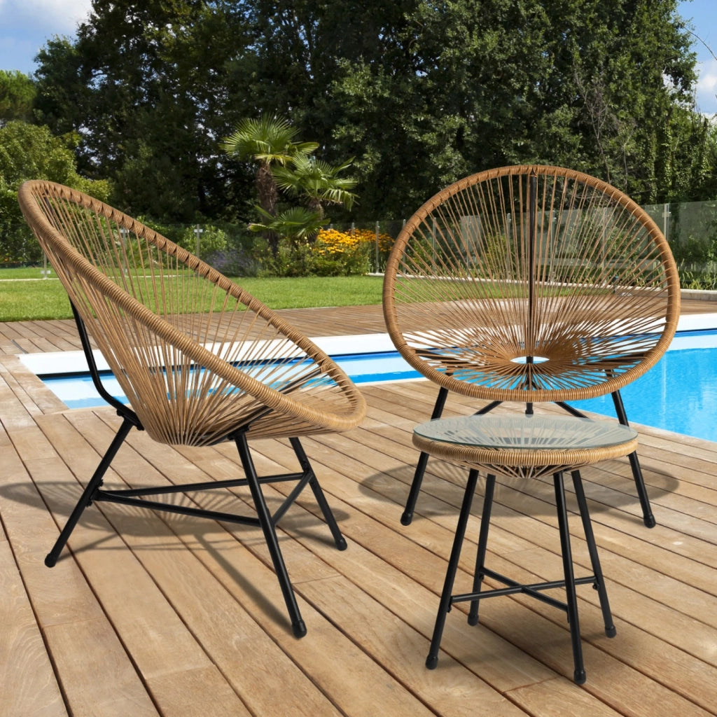 IDMarket - Set di mobili da giardino IZMIR - tavolo e 2 poltrone con corda effetto rattan