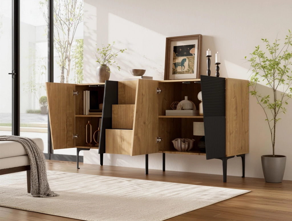 Sideboard con 4 ante e 3 cassetti in legno e metallo 160x40x80 cm