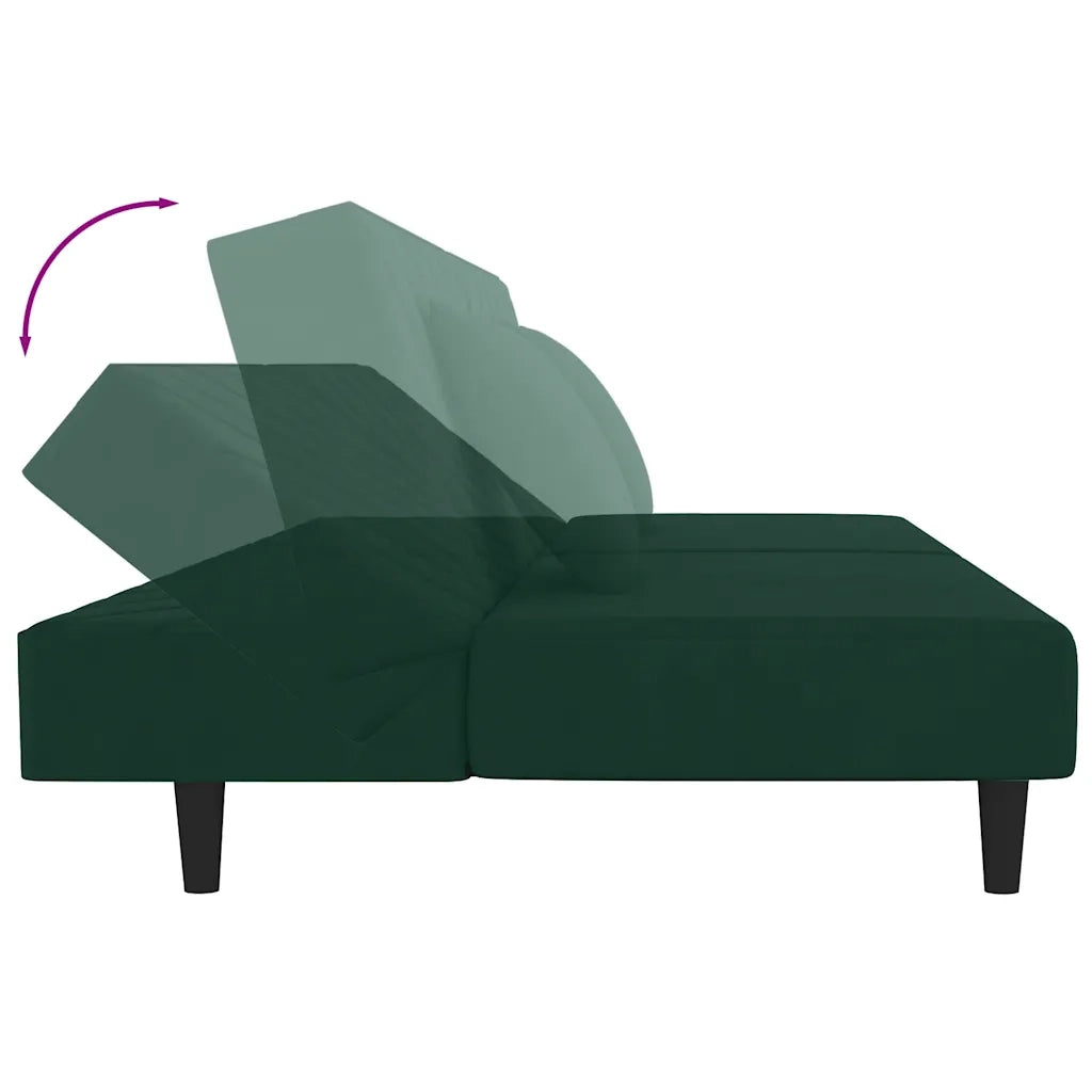 Divano Letto a 2 Posti con 2 Cuscini Verde Scuro in Velluto 375912