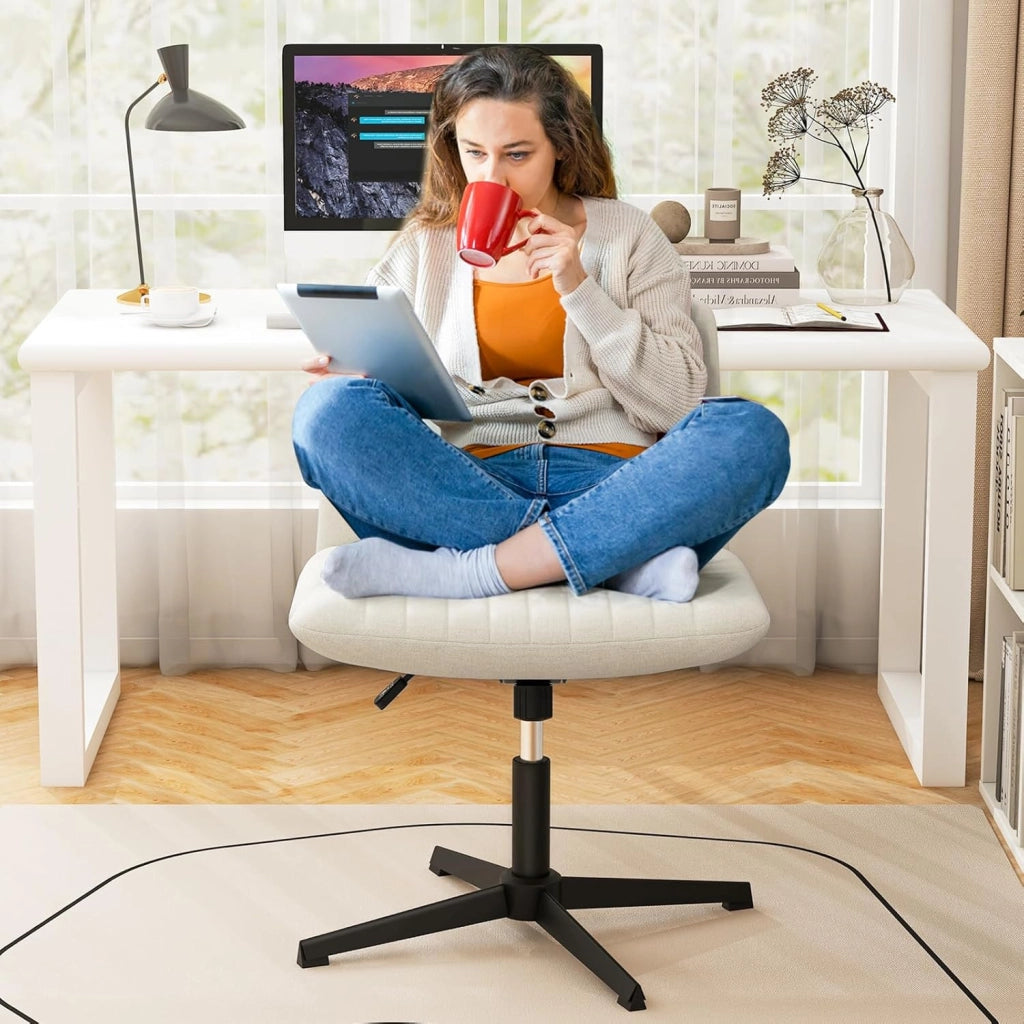 Sedia Ufficio Senza Braccioli, Sedia Ufficio Girevole a 360°, con Ampia Seduta e Oscillazione di 120°, Regolabile in Altezza, per Casa e Ufficio, 71 x 66 cm，3 Colori