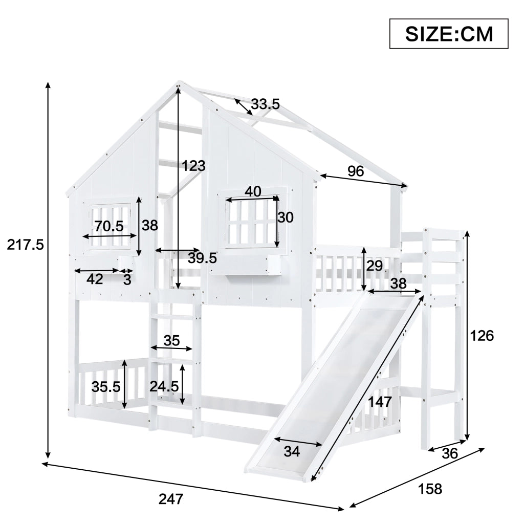 Letto a castello con scivolo in legno massello e MDF 90x200 cm