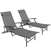 Set 2 Sdraio da Giardino Pieghevoli con Schienale Regolabile su 4 Livelli e Cuscino, Grigio