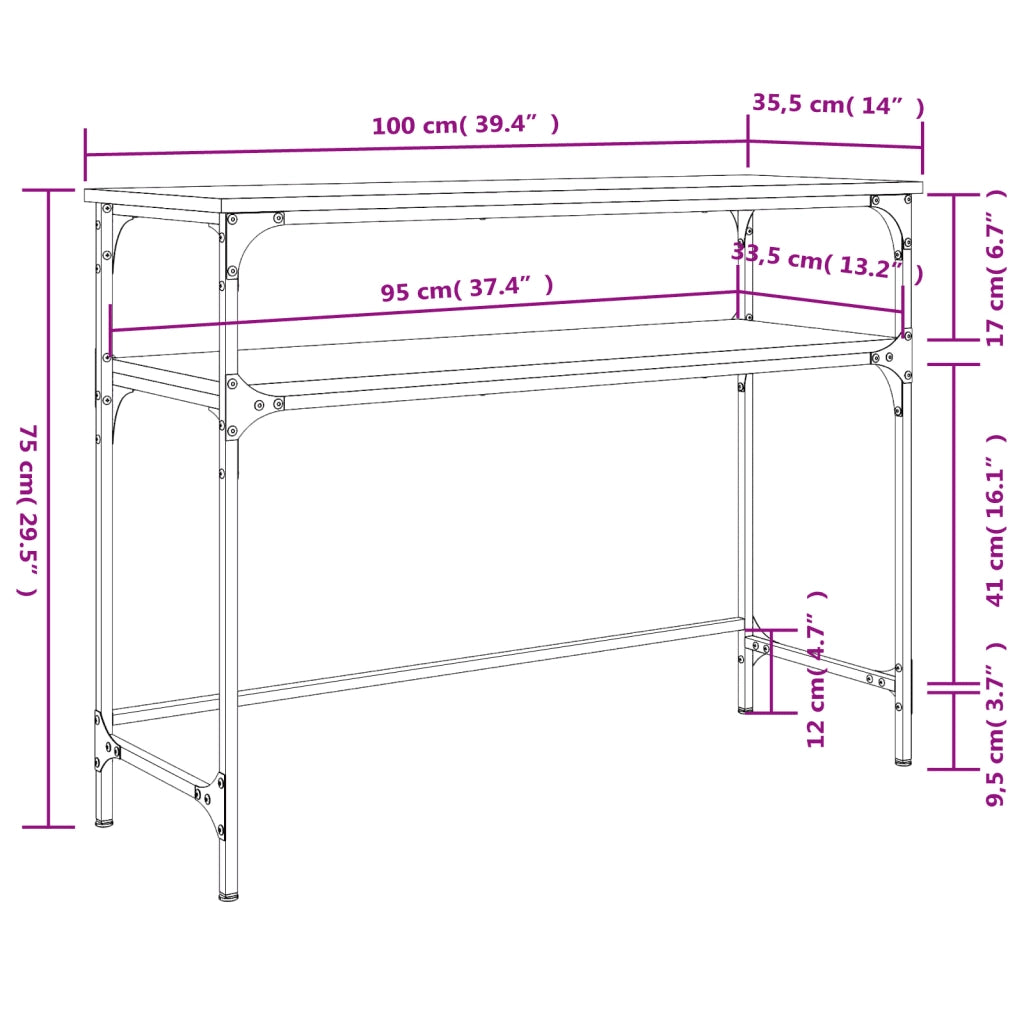 Tavolino Consolle-Tavolino da soggiorno-Tavolo Grigio Sonoma 100x35,5x75cm Legno Multistrato 567429