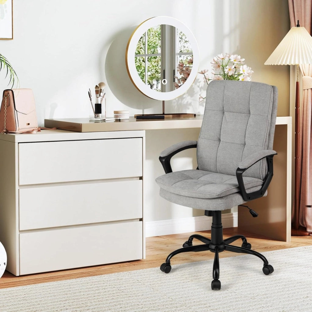 Sedia da ufficio ergonomica regolabile in altezza, Sedia da computer traspirante con ruote Grigio