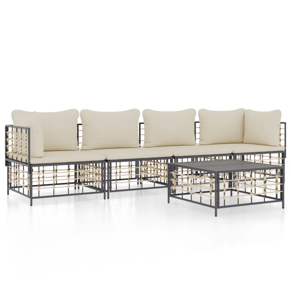 Set Divani da Giardino 5 pz con Cuscini Antracite in Polyrattan 3186700