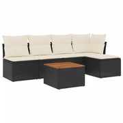 Set Divano da Giardino 6 pz | Set Salotto da Giardino con Cuscini Nero in Polyrattan
