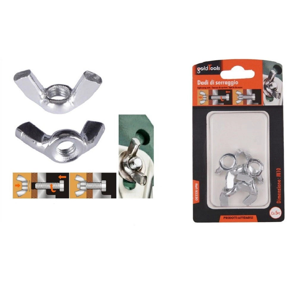Trade Shop - Set 5 Pezzi Dadi Di Serraggio Dado Con Alette Filettatura M10 Fissaggio 93330 -