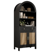 Credenza con 3 vani aperti; cassetto e 2 ante; per soggiorno; in MDF; 70×40×170 cm; nero