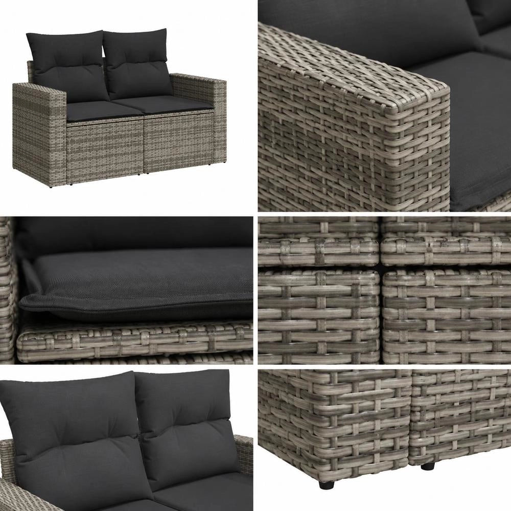 2-seater Garden Sofa With Cushions, Grey Poly Rattan