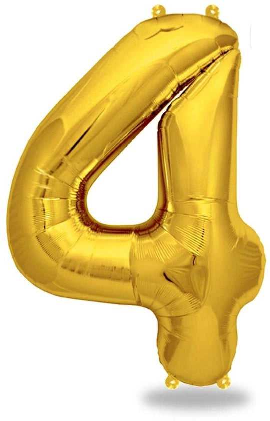 Balloon di numeri 4 in oro - Decorazione per festa - Pallone di elio - Duraturo - Autochiuso - 100 cm