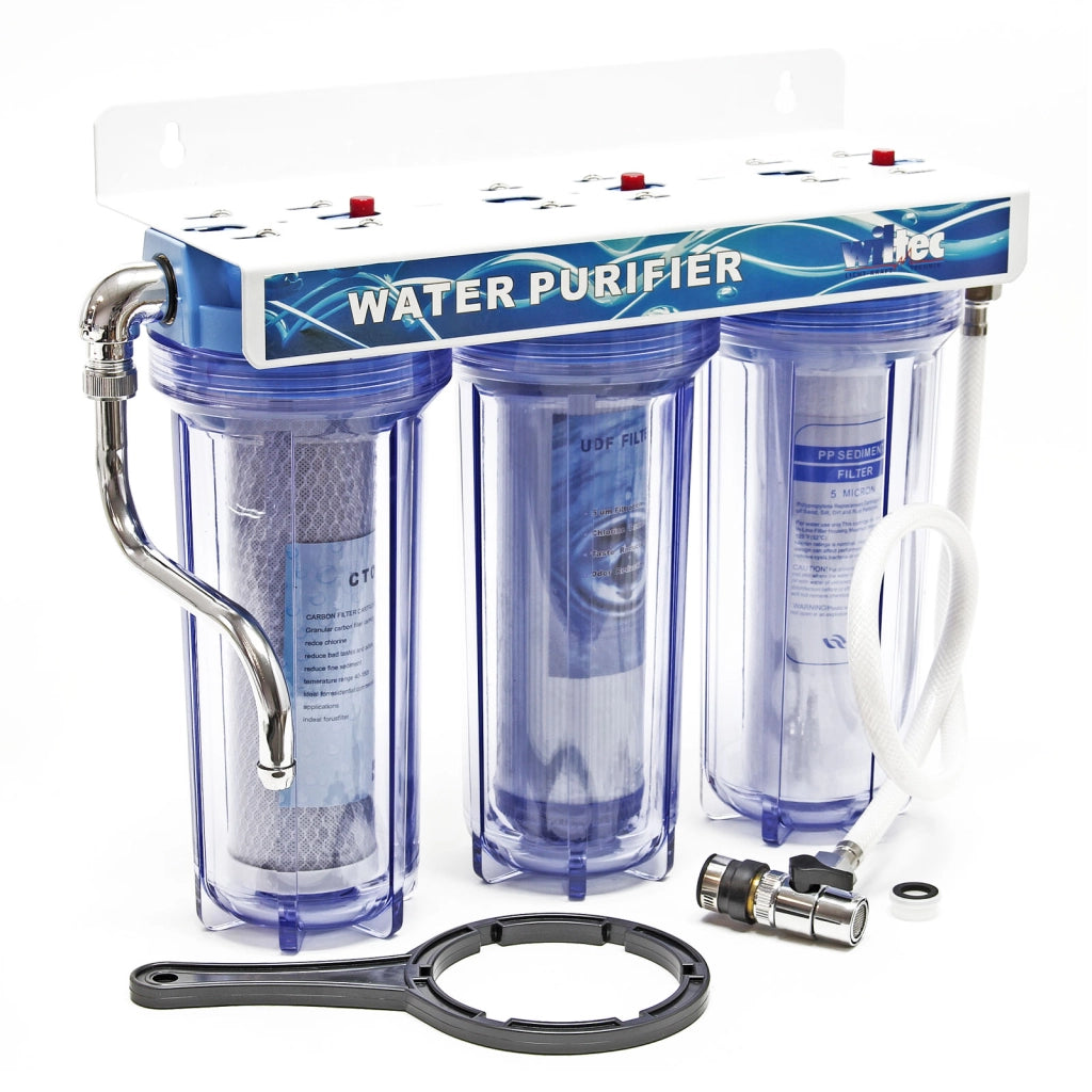 Naturewater Filtro dell'acqua a 3 livelli NW-PR103, con cartucce filtranti da 254 mm, attacco tubo 26,16 mm