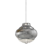 Bonnie Lampada a sospensione in vetro soffiato Argento finitura a rilievo rigadin diametro 27.5 cm altezza 313 cm con struttura in metallo verniciato