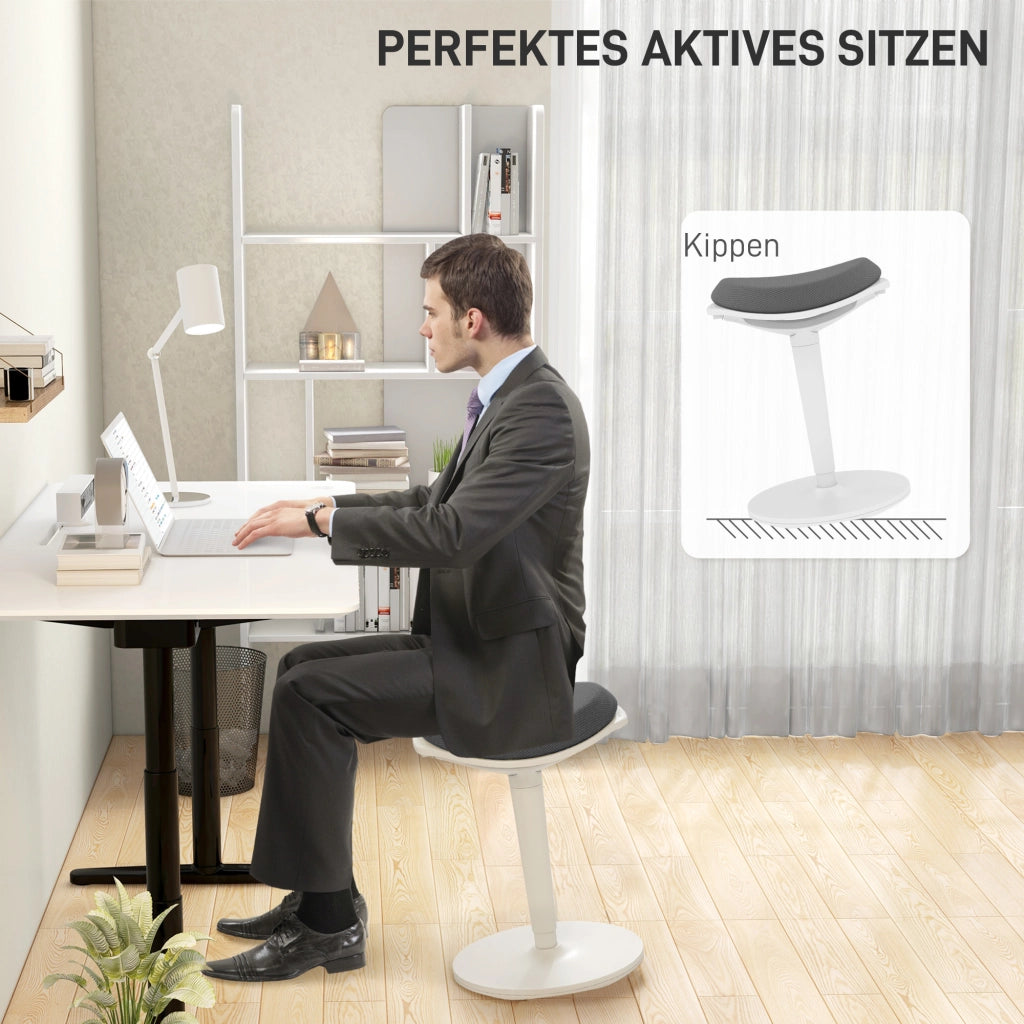 Sgabello da ufficio ergonomico regolabile in altezza con seduta mobile e rete mesh grigio
