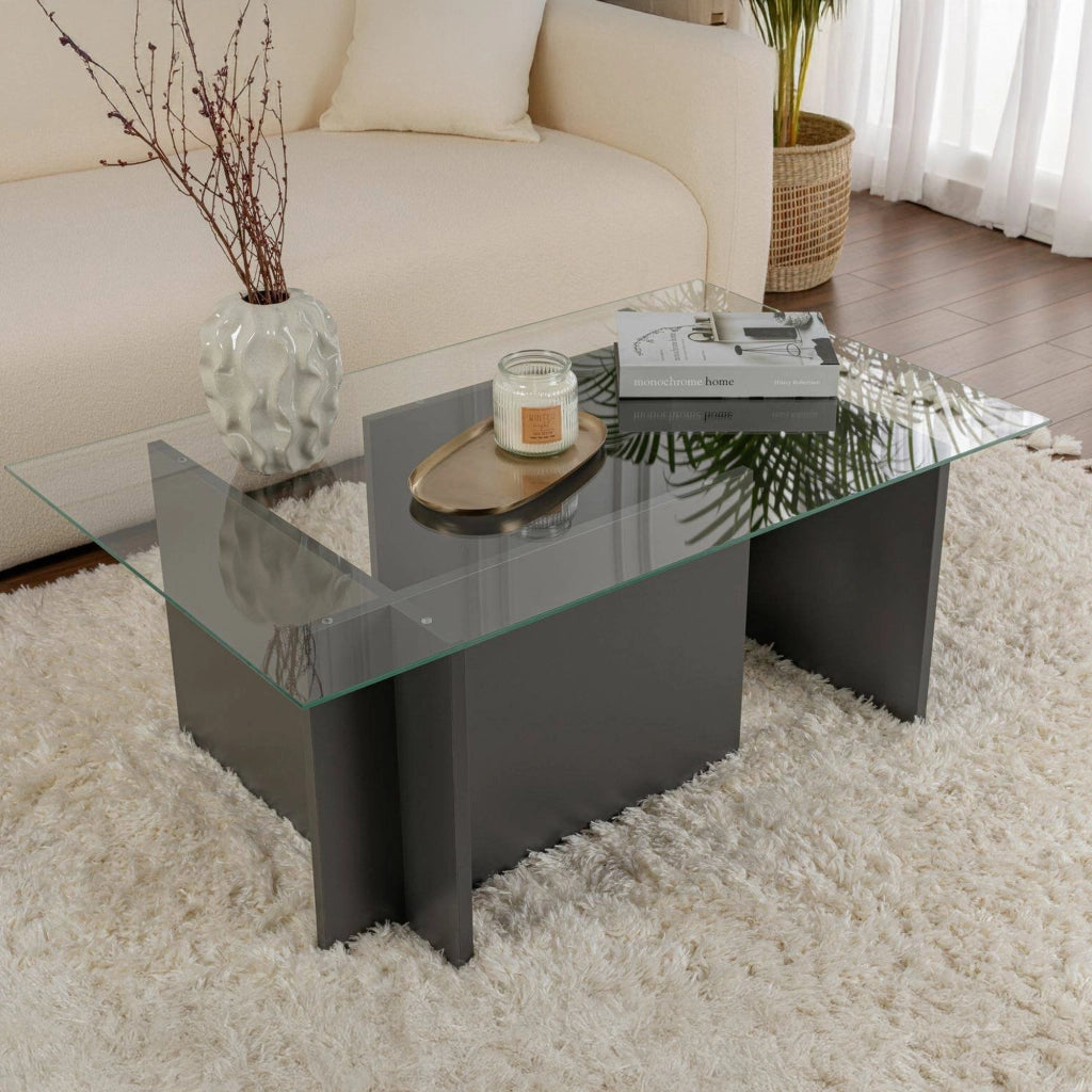 Azriel, Tavolino da Salotto Peso Massimo Supportato 10 kg, 105x65x40h cm Nero Antracite