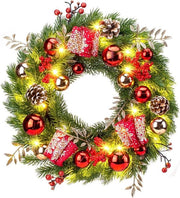 Decorazione di Natale per porte con illuminazione LED, timer e batterie - Bocce di Natale rosse e mele di ciliegio - Decorazione natalizia per porte e tempo dell'Avvento - Decorazione festiva per porte con 40 LED