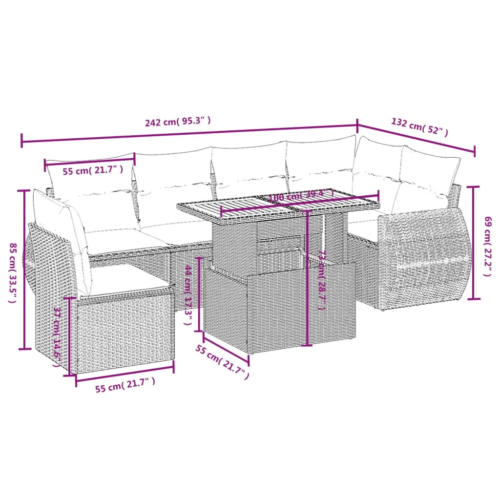 Set Divani da Giardino 7 pz con Cuscini Beige in Polyrattan 3272221
