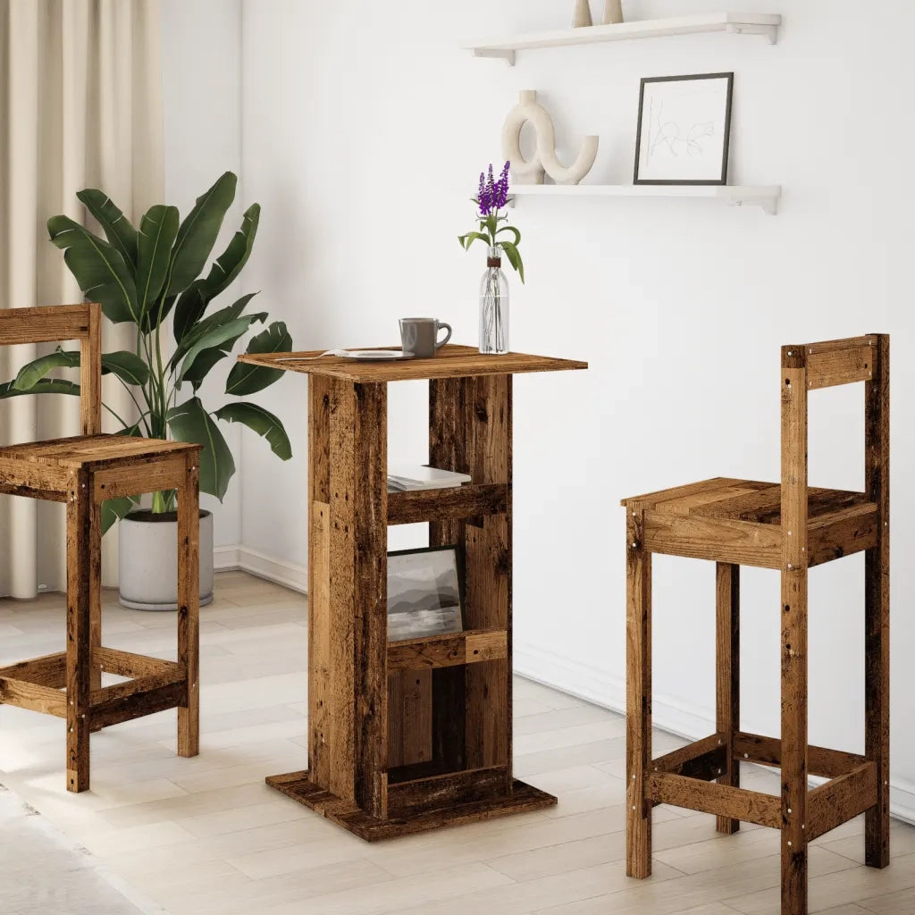 Tavolo Bar Portaoggetti Legno Antico 60x60x102cm in Multistrato