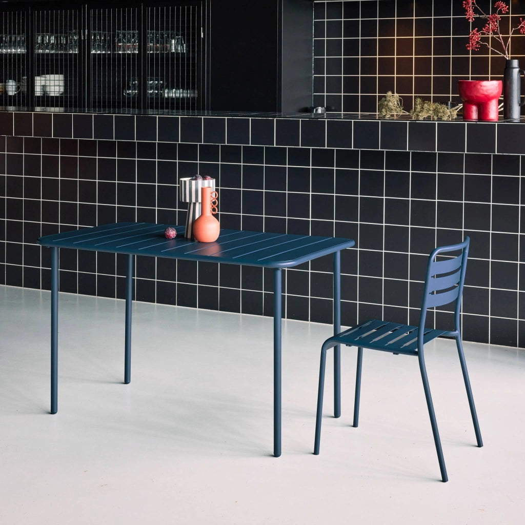Tavolo da giardino bistrot in acciaio, 4 posti, 120cm, blu navy