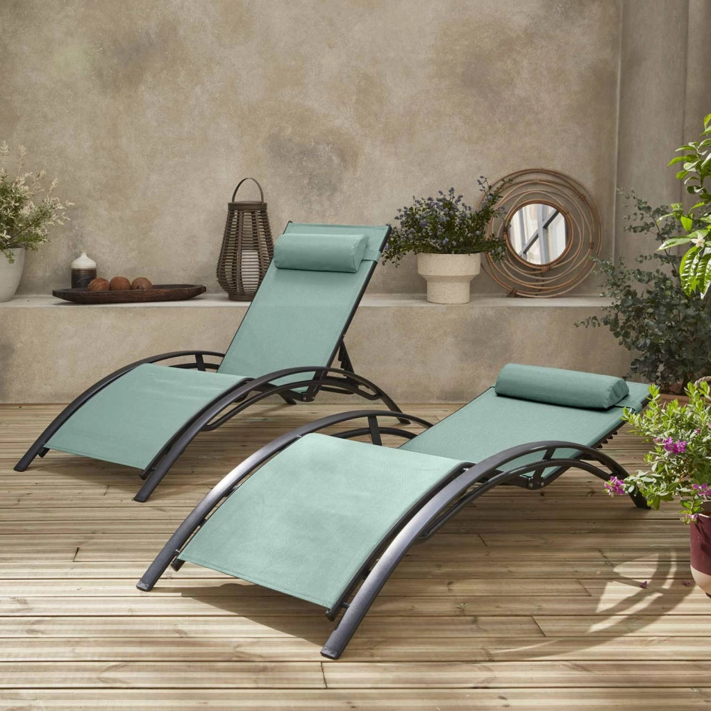 Set 2 lettini prendisole in alluminio textilene multiposizione,