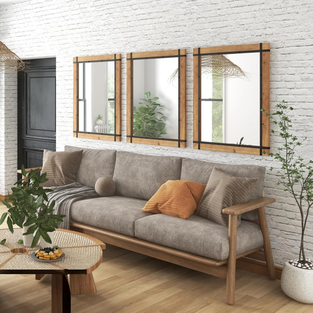 Specchio da Parete 77 x 100 CM, Specchio Rettangolare con Cornice in Legno di Abete, Specchio da Parete per Bagno Ingresso e Camera da Letto