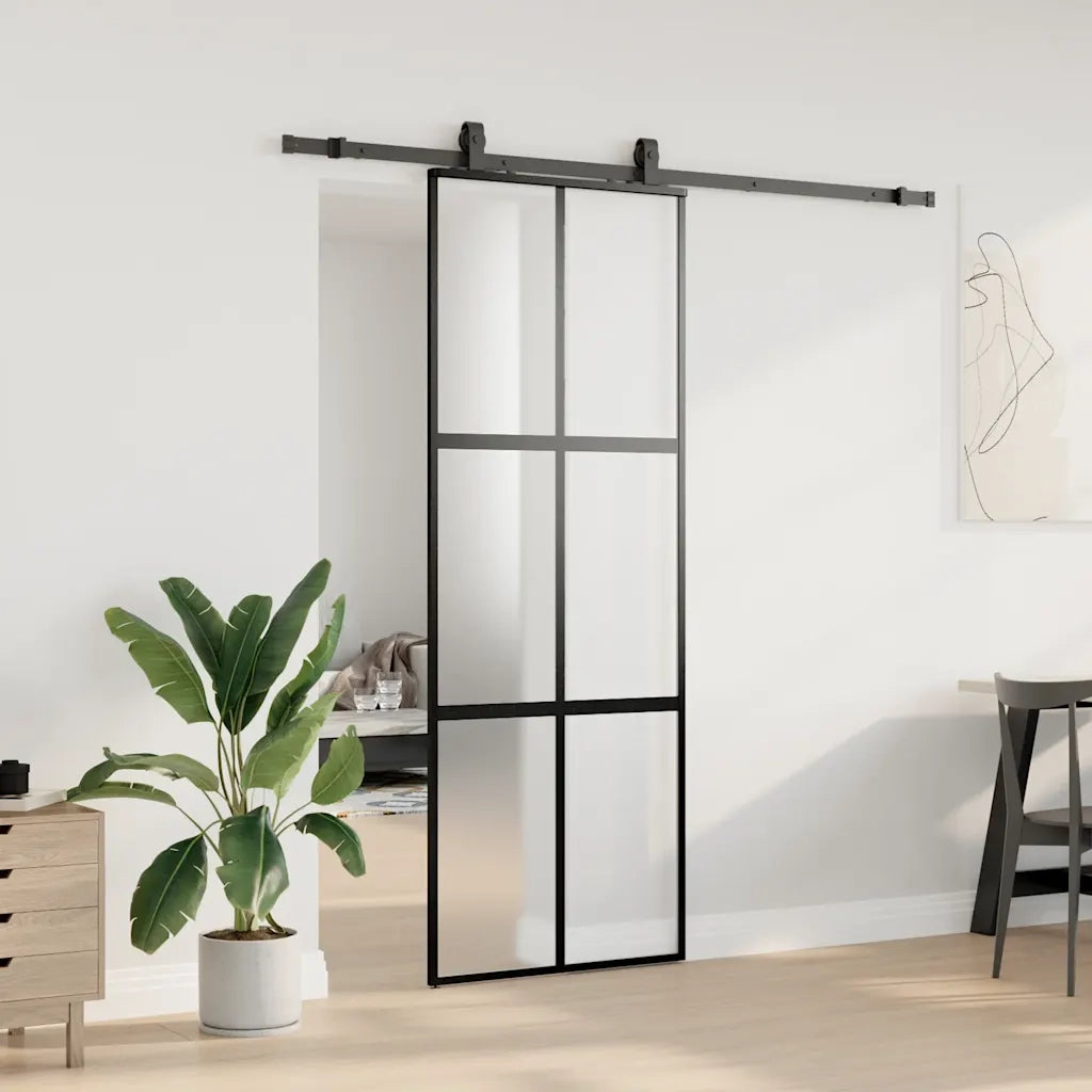 Porta Scorrevole Set Ferramenta Nera 76x205 cm Vetro Temperato