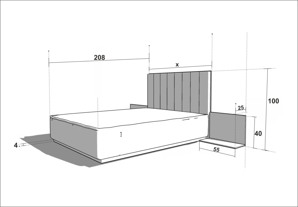 LETTO IMBOTTITO KREON 120x200 SOLIK ROVERE NATURALE