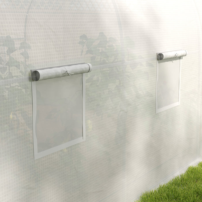Serra a Tunnel da Giardino con 6 Finestre e Porta a Rullo 3,5x3x2 m in Acciaio e PE Bianco