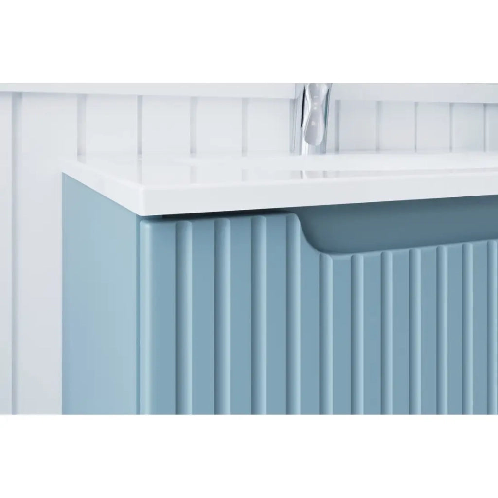 Set bagno sospeso VANO blu denim 60cm: mobile sottolavello con cassetti + lavabo da incasso bianco