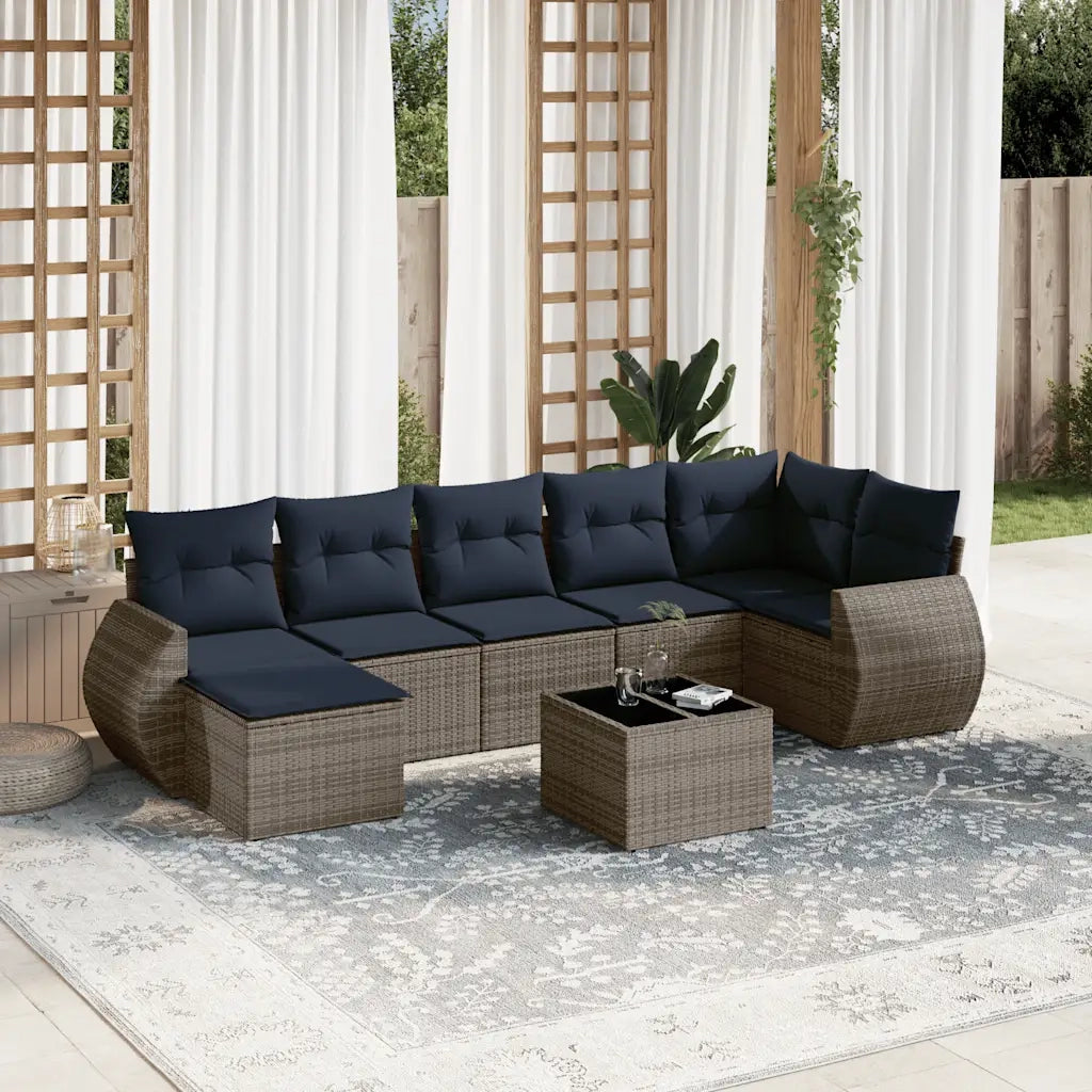 Set Divani da Giardino 8 pz con Cuscini Grigio in Polyrattan 3221690