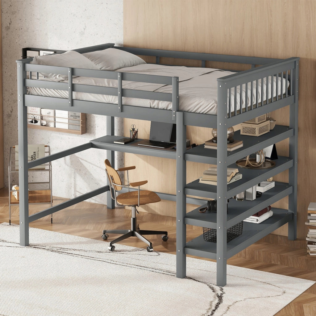 Letto a castello con scrivania - Xylo - 140x200 - Grigio senza materasso