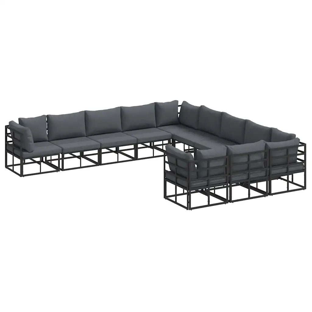 vidaXL Set Divano da Giardino con cuscino 11 pcs Nero Alluminio