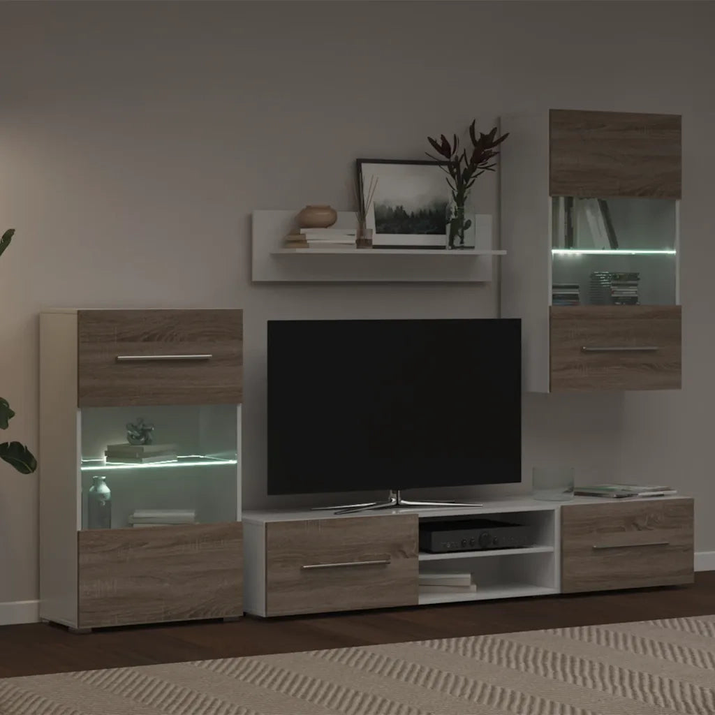 Mobile TV 5 pz con Illuminazione a LED Rovere Sonoma Truciolato 3324231