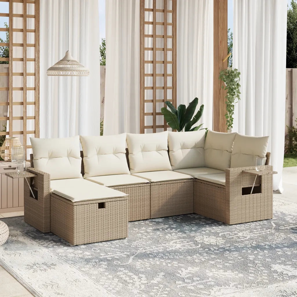 Set Divano da Giardino 6 pz con Cuscini Beige in Polyrattan 3263794